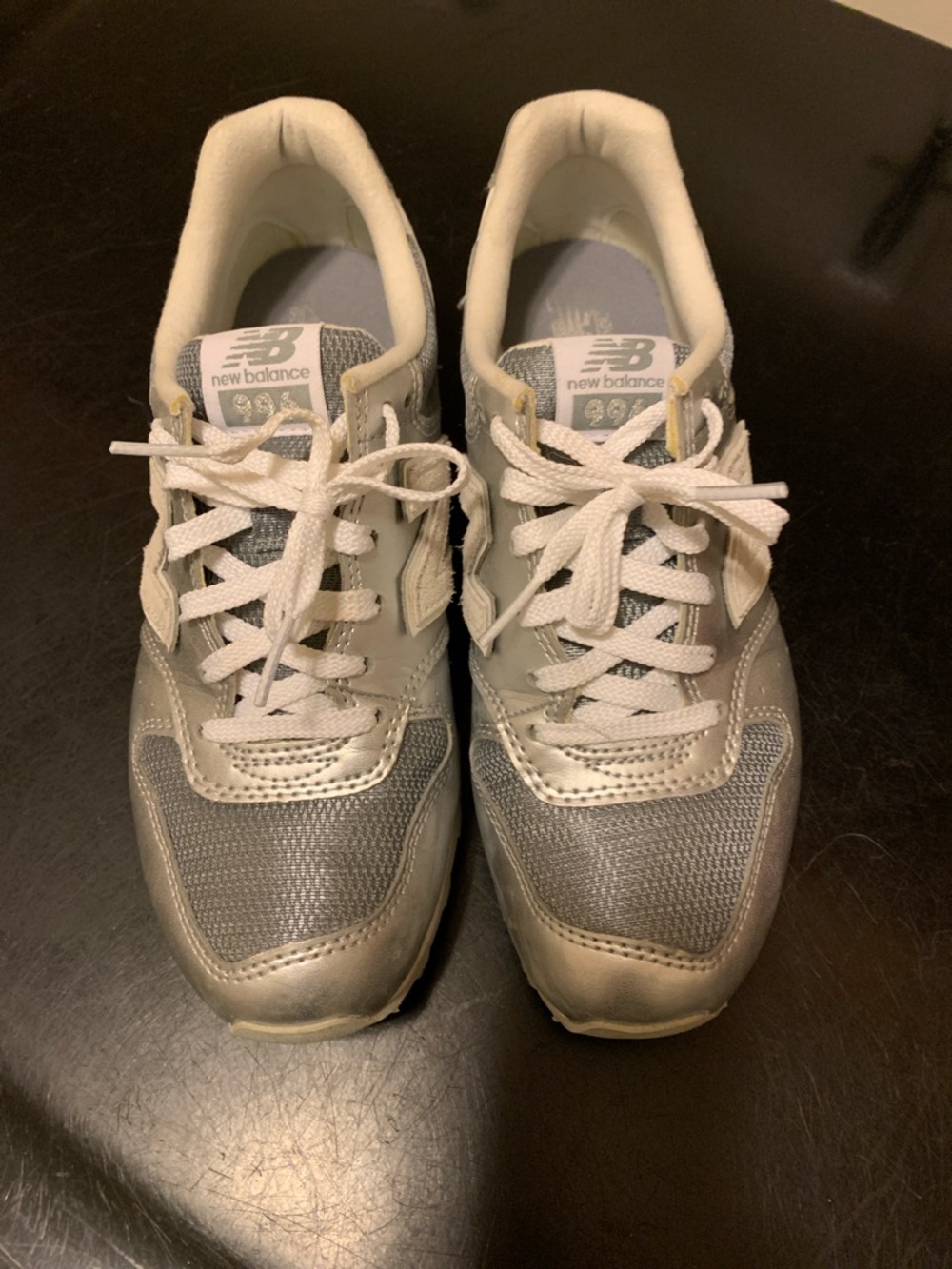 New Balance Silver and White Lace-Up Sneakers